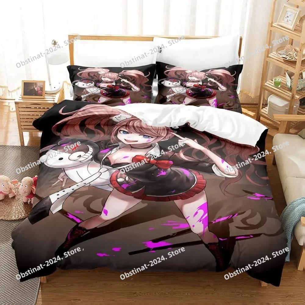 Модный аниме Danganronpa Комплект постельного белья Печатный комплект кровати Пододеяльник Простыня Наволочка Постель Мягкий чехол для одеяла Полный Queen King Размер