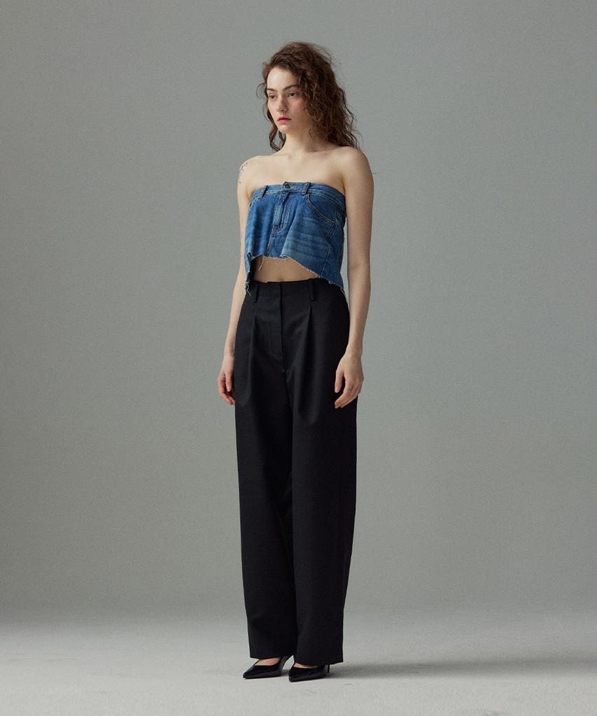 Meuameu Wool Pin Tuck Slacks