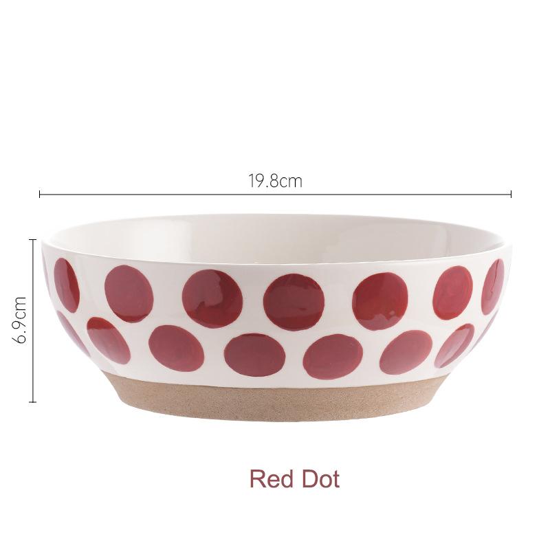 8-дюймовая керамическая большая миска для рамэна с красными синими точками, салатница для супа, фарфоровая японская миска для лапши, безопасная для микроволновой печи