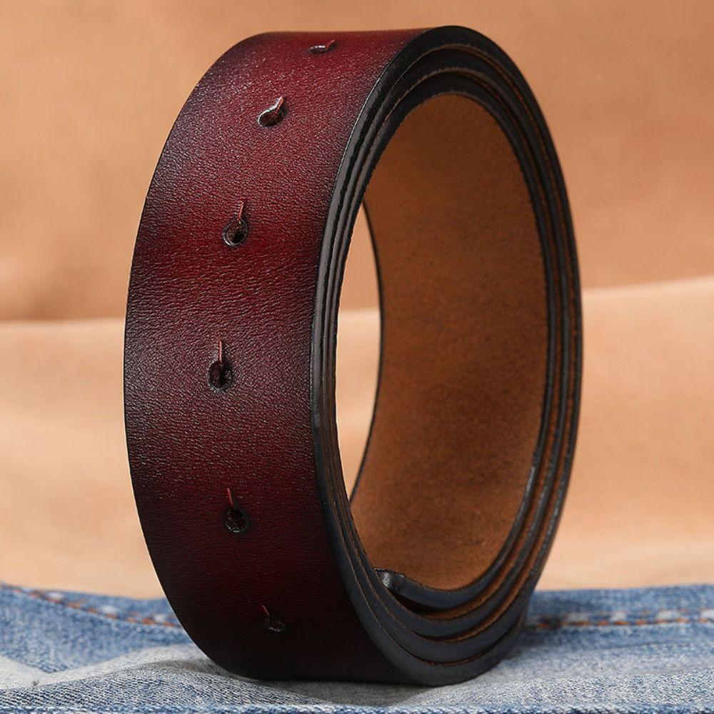Replacement Craft DIY Genuine Leather Belt 3.3/3.8cm with Hole Classic Waistband No Buckle Girdle