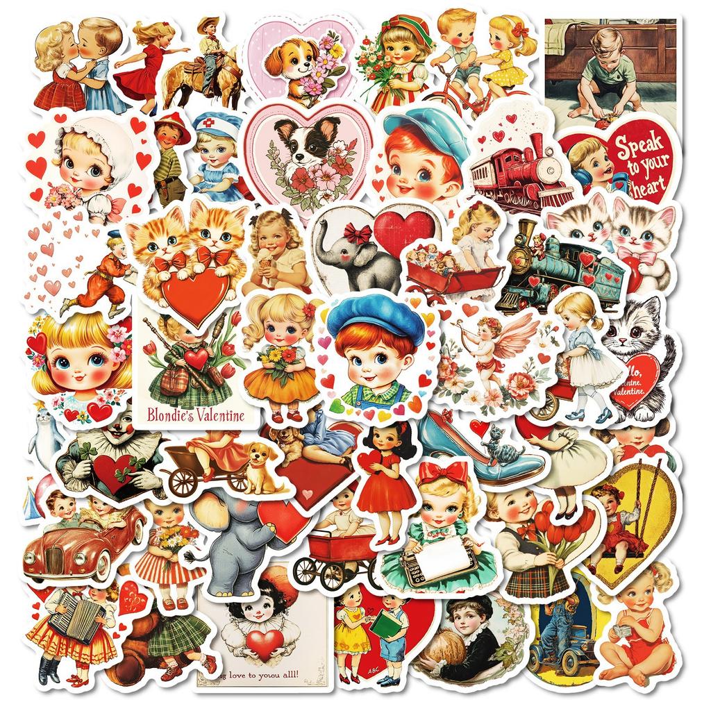 Cross-level 50 Retro American Children's Pp Stickers Waterproof Special Stickers Cartoon Girl Laptop Decoration