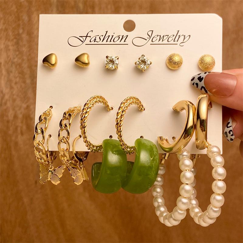 Vintage Butterfly Leopard Earring Set Star Moon For Women Girls Pearl Transparent Resin Earrings Elegant Wedding Party Jewellery