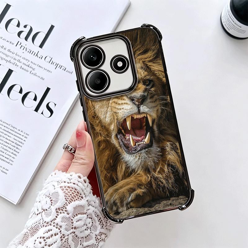 Lion Male Man King Plating Phone Case For Xiaomi Redmi Note 14 15 Pro Plus 13 12 11 11S 11T 10 9S 9 5G Anti-Fall Airabag Cover