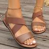 New Cross Elastic Flat Sandals for Women, Roman Style Plus Size Solid Color Fishmouth Shoes