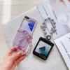 Glitter Pearl Bowknot PU Leather Wrist Strap Phone Case for Samsung Galaxy Z Flip 6 5 4 3 Hinge Protection Shockproof Cover