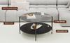 Modern minimalist living room coffee table, featuring a round black glass tabletop combined with a black wooden lower layer, beautiful and practical.