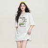 Fashion landscape printed short sleeved round neck T-shirt 2025 summer mid to long loose solid color top