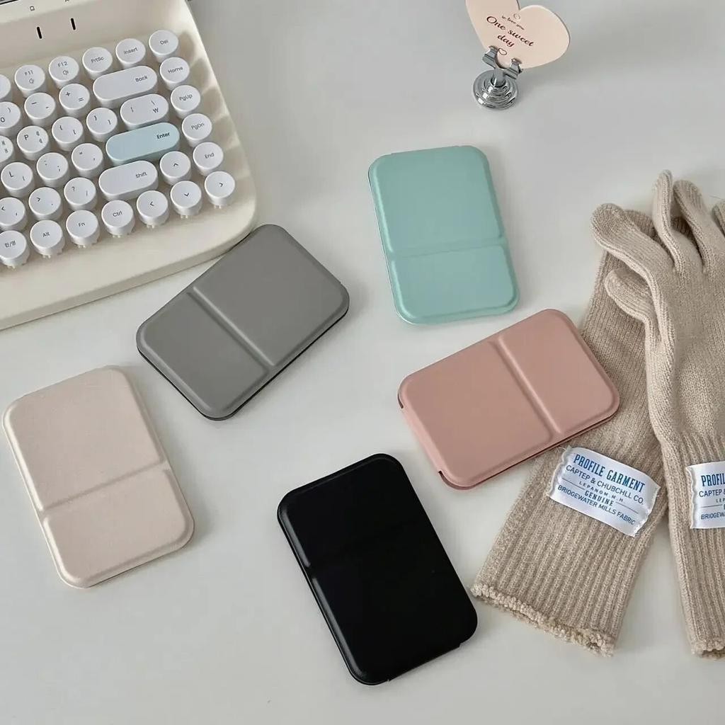 Desktop Makeup Mirror Solid Color Leather Simple Portable Handheld Makeup Mirror Foldable Student Compact Cute Pocket Mirror