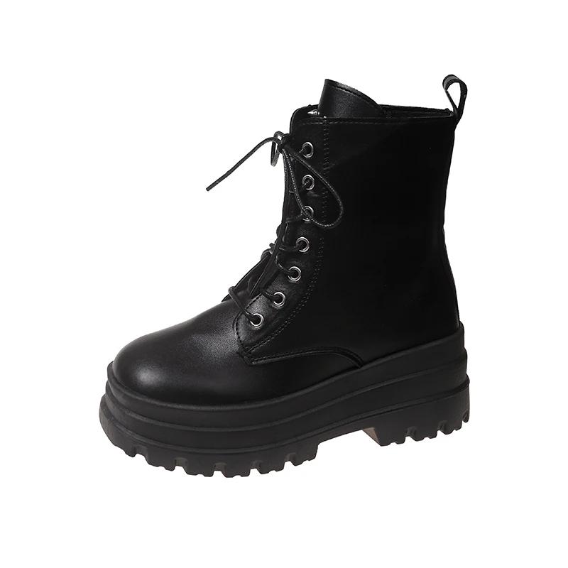 Fashion Women's Fashion Boots Thick Sole High Heels Trifle Base Side Zip Black Boots Outdoor Women's Shoes Commuting Spring and Autumn