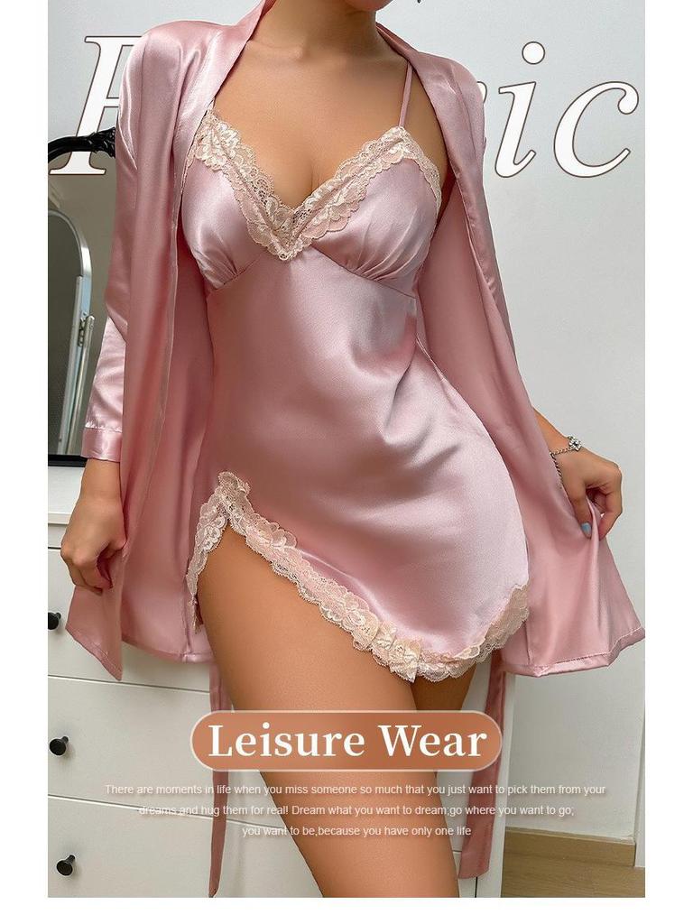 European & American Sexy Sling Nightdress and Robe Set for Women