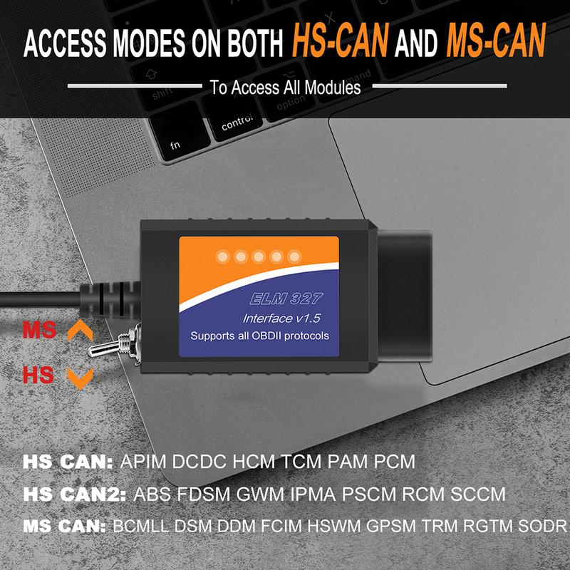 ELM327 USB FTDI with switch code Scanner FORscan ELMconfig HS CAN and MS CAN super elm327 obd2 v1.5 BT elm 327 wifi