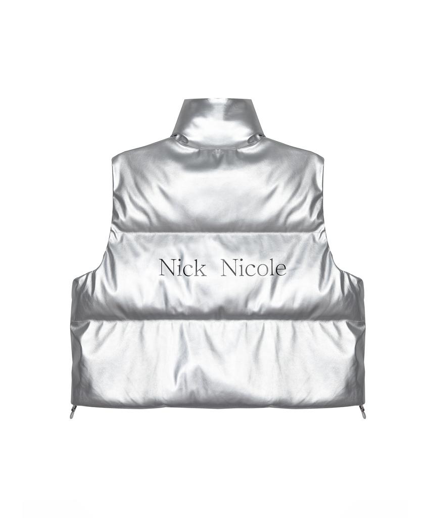 Жилет с логотипом Nick&Nicole, стеганый, кожаный_Серебристый