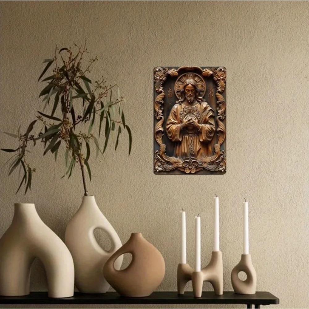 HDWoodImitate 1 шт. 2D Плоская Алюминиевая Табличка - HD Печать Статуя Святого, Имитация Резьбы по Дереву Декор для Гостиной/Клуба