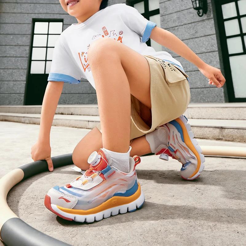 Li-Ning Кроссовки для бега для детей с низким верхом, нескользящие, противоударные, износостойкие, дышащие, легкие, амортизирующие, детские кроссовки YKNU090-13