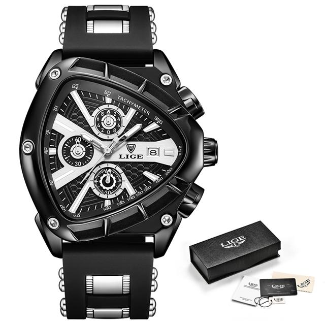 LIGE Fashion Triangle Men Watch Sport Army Mens Watches Luxury Waterproof Quartz Clock Man Chronograph Military Wristwatch Reloj