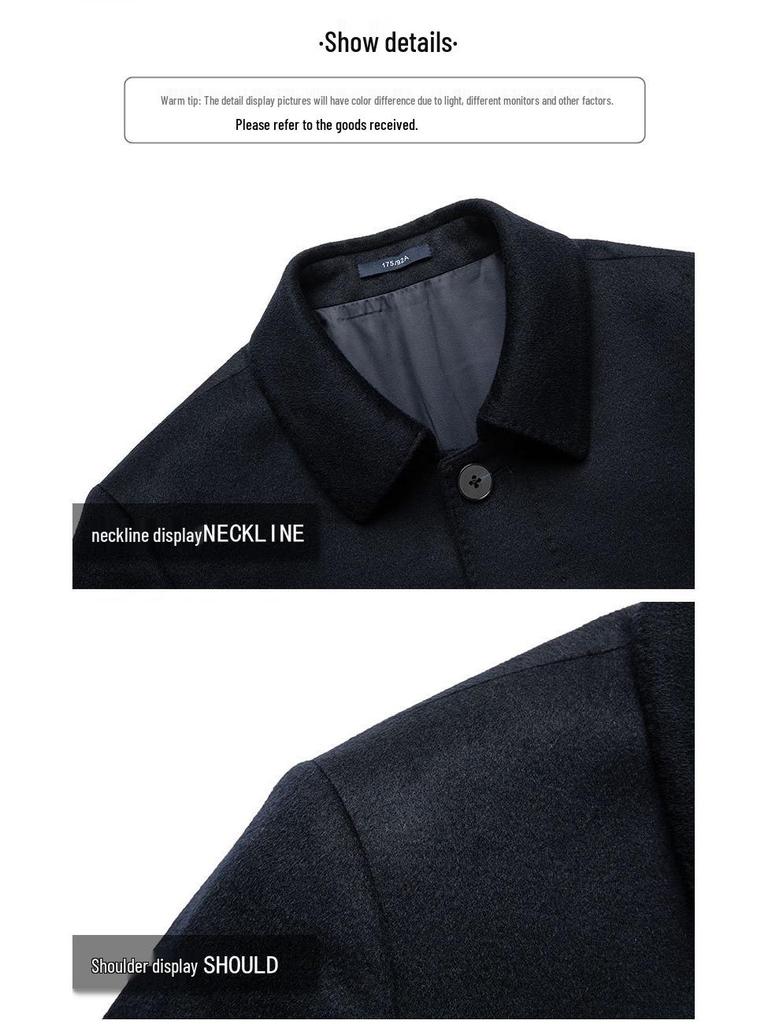 Мужское шерстяное пальто средней длины с гусиным пухом для осени и зимы - Кашемировое пальто для мужчин среднего и пожилого возраста