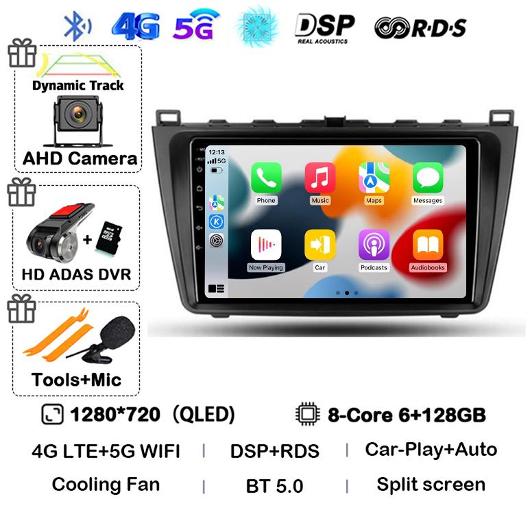 Автомобильное радио Android14 Carplay Auto для Mazda 6 GH 2007 2008 2009 2010 2011 2012 Мультимедиа GPS Видеоплеер Стерео 2din Головное Устройство