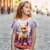 Summer Round Neck 3D Printed Fox Pattern Top Fashionable Casual Short Sleeved Children's Girl T-shirts