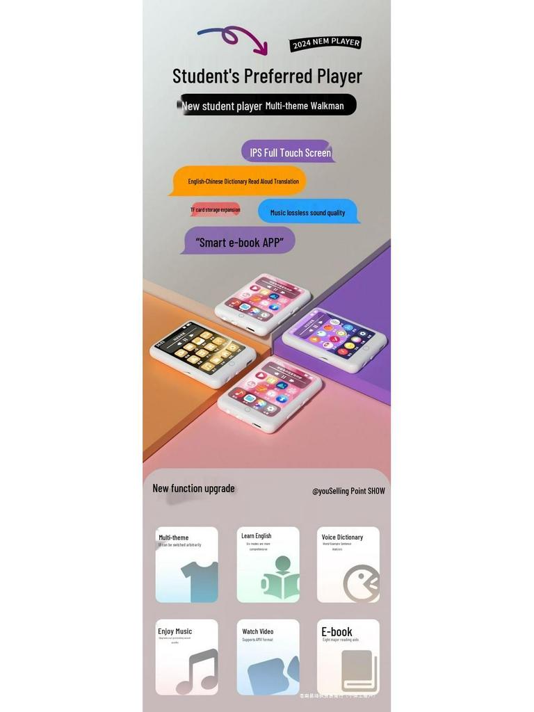 Student Special Touch Screen MP4/MP5 Player: Listen To Songs, Read Novels, Card Slot Included.