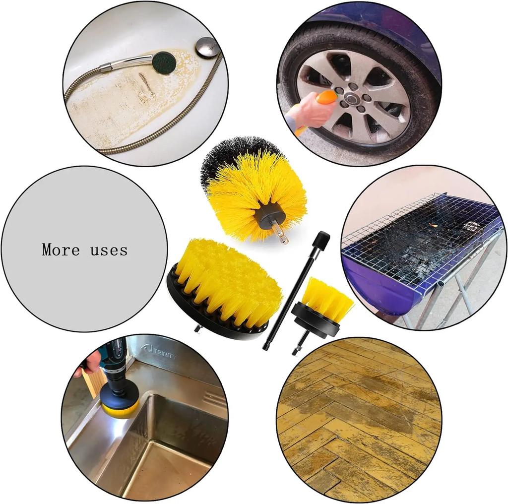 5Pcs Drill Brush Attachment Set In Power Scrubber Brush with Drill Scrub Brush for Carpet Glass Car Tires Cleaning Showers Tub