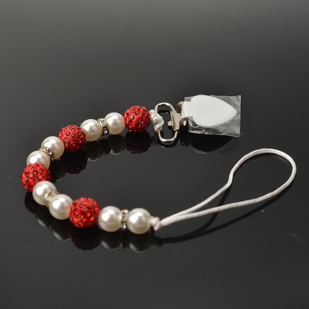 Цепочка с зажимом для детской соски, держатель для детской соски, деревянный ремешок для поводка для соски с бисером и кристаллами, металлические зажимы для соски, цепочка для пустышки