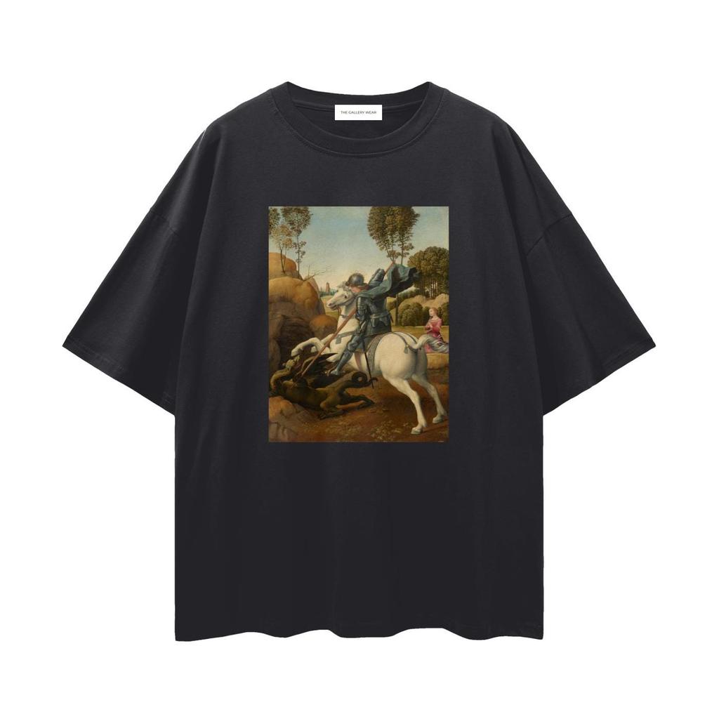 Raphael Santi Saint George and the Dragon (c. 1506), Front Graphic, Streetwear Loose Drop Shoulder T-Shirt, Oversized, 0170.2.5