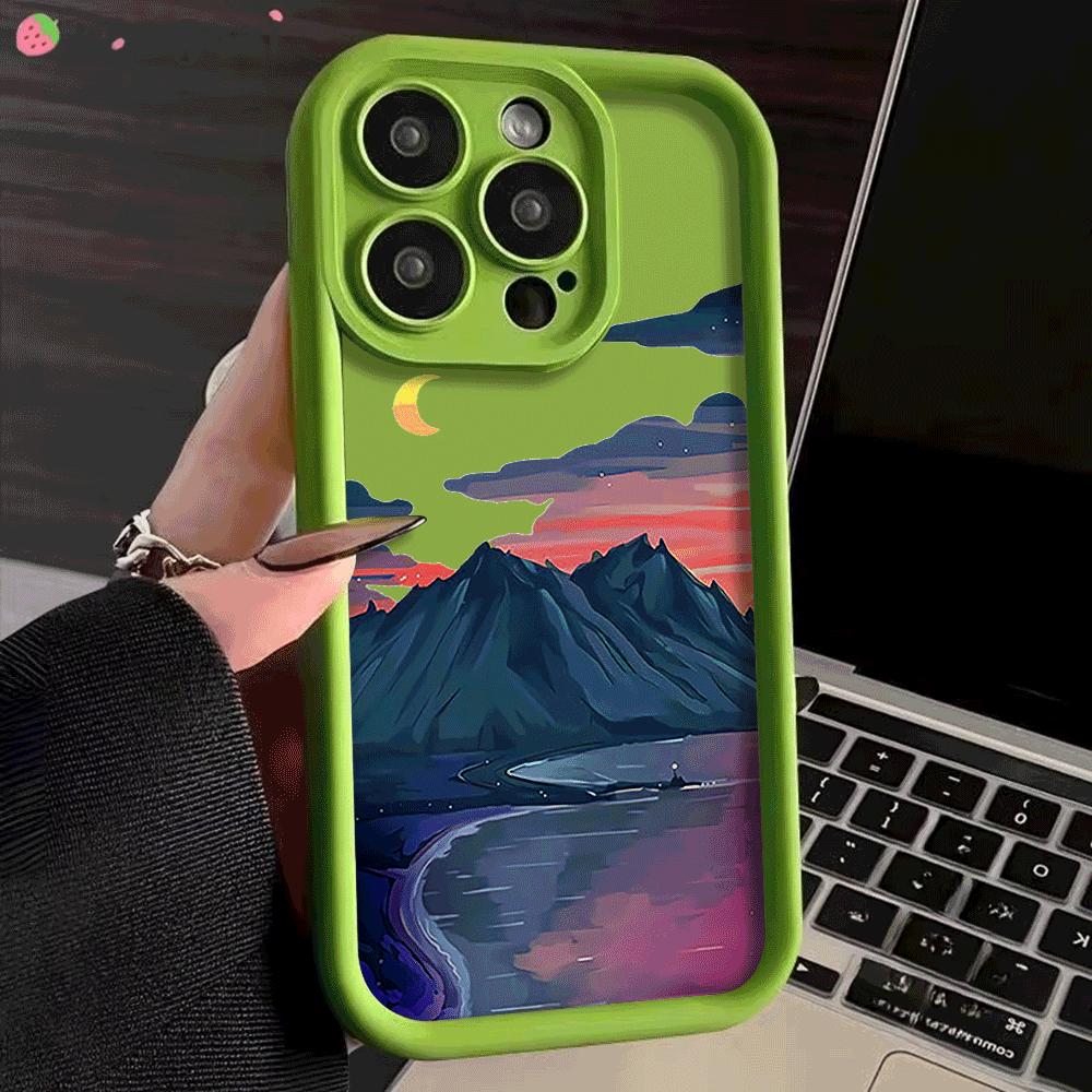 Чехол для телефона iPhone 16 15 14 13 12 11 Pro Max XS XR X Plus 12 13 Mini Чехол Пейзаж Гора Облако Силиконовый Ударопрочный Чехол
