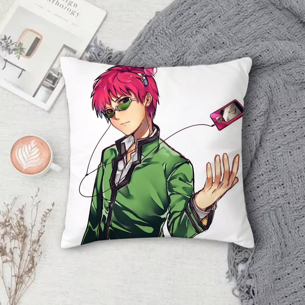 TThe Disastrous Life of Saiki K Doublesided Printed Square Decorative Cushion Cover for Sofa Living Room Home Decor