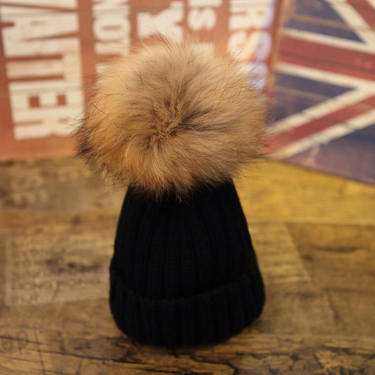 Factory Winter New Large Custom Hat Real Fur Knit Double Pom Pom Hat