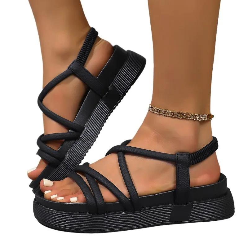 Распродажа женской обуви. Женские сандалии с узкими ремешками. Повседневные сандалии на платформе. Женские сандалии с резинкой и круглым носком. Плоские туфли с женскими ремешками.