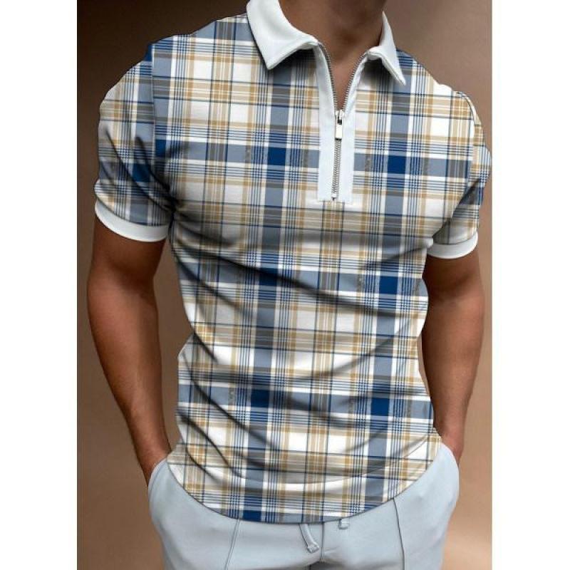 Мужская футболка-поло на молнии 3D, принт на лацкане, пуловер с коротким рукавом, повседневная одежда