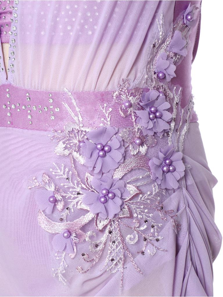 Girls Dance Costume Sleeveless Backless Design Sheer Mesh Overlay Sparkle Rhinestone Asymmetrical Skating Dress