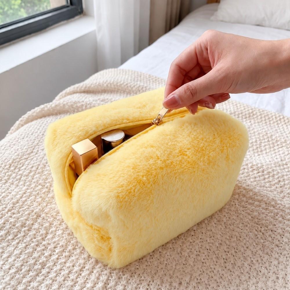Rectangular Shape Plush Pencil Case Plush Fabric Handheld Cosmetic Bag Outdoor Portable Storage