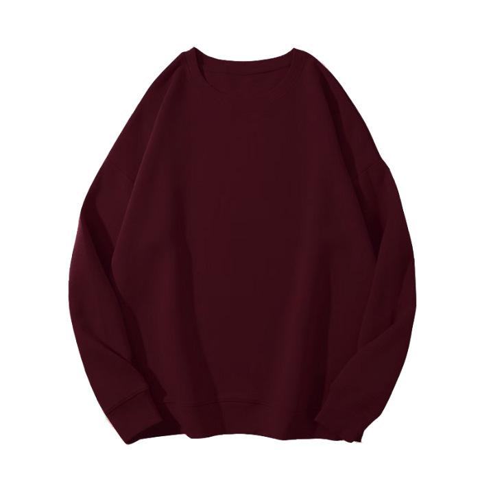 Women's Long Sleeve Sweatshirt Crew Neck Casual Pullover Top Solid Color Loose Fit 320G Heavyweight Sweatshirt