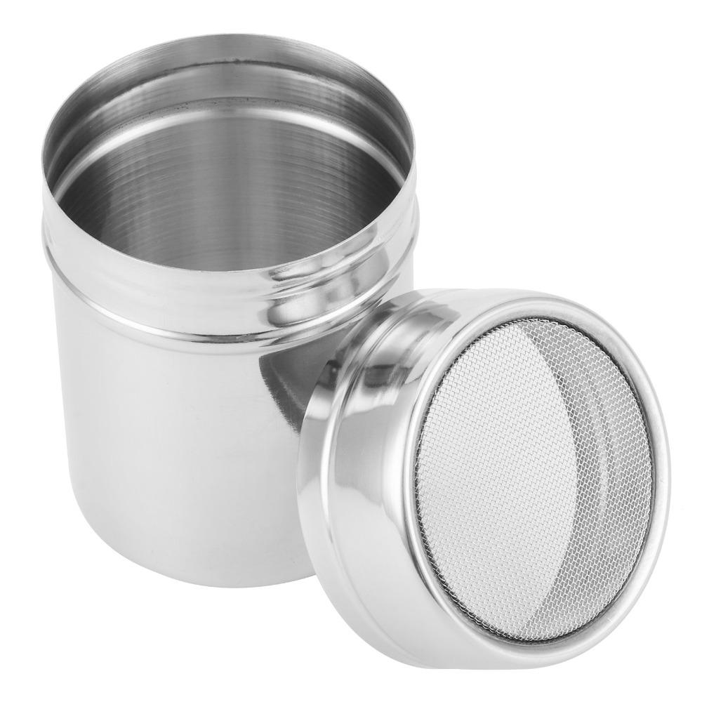 2pcs 304 Stainless Steel Powdered Sugar Shaker With Lid Flour Sifter Duster For Kitchen
