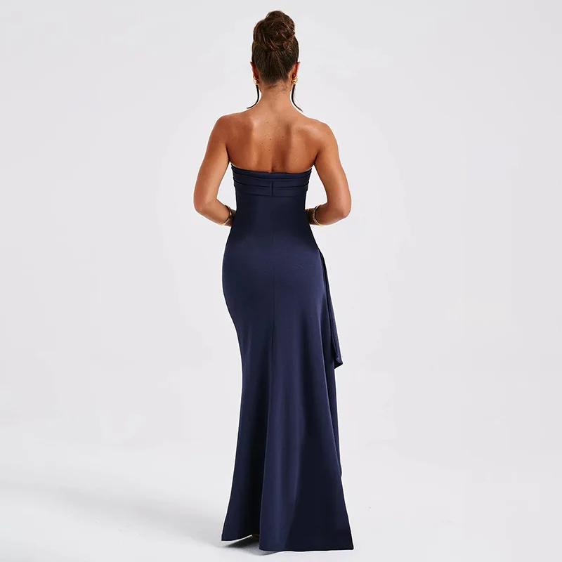 Summer Women Dress Strapless Sleeveless Backless Pleated Sexy Slim Irregular High Waisted Elegant Party Evening Dresses