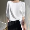 Breathable Silk Women's Round Neck Loose Solid Color Acetate Satin T-Shirt (2024 Spring/Summer Collection)