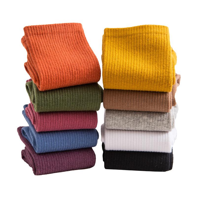 Женские хлопковые носки до середины икры – однотонные, высокоэластичные, универсальный фасон «пузырь» для осени и зимы.