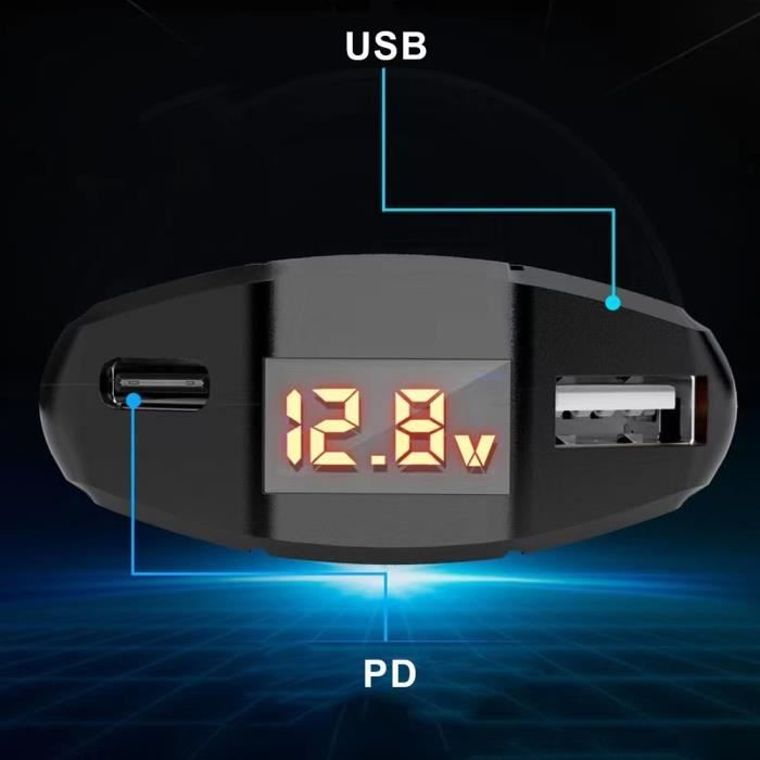 Chargeur - E.F.CONNECTION - Chargeur Rapide - 2 Ports Type-C et USB - Affichage de Volte - Noir