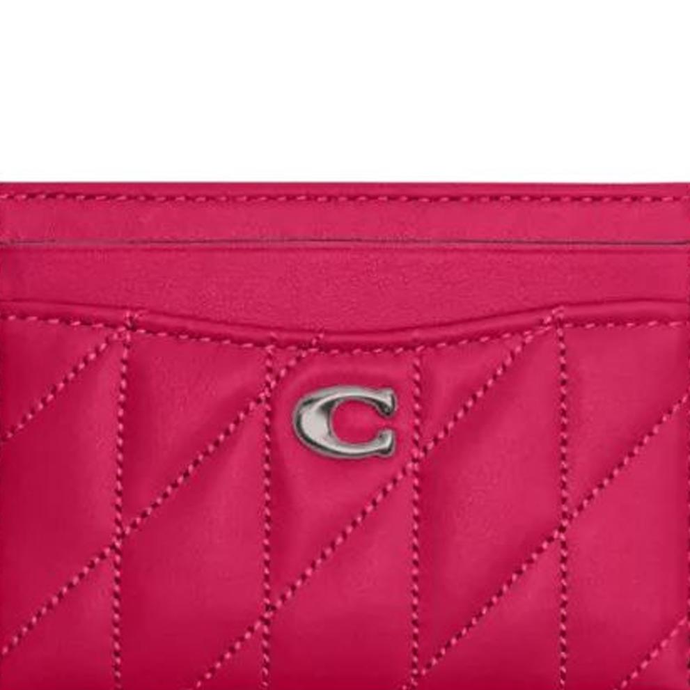 Coach Визитница 11 Однотонная Серебристый Логотип Полосатая Прострочка Слот для Карт Кожаный Кошелек Женский Кошелек Питахайя CM434-LHX1C