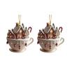 2 Pcs Coffee Cup Christmas Tree Ornaments 2D Acrylic Winter Village Snow House Hot Chocolate Mug Shape Xmas Hanging Pendents for Holiday Decor