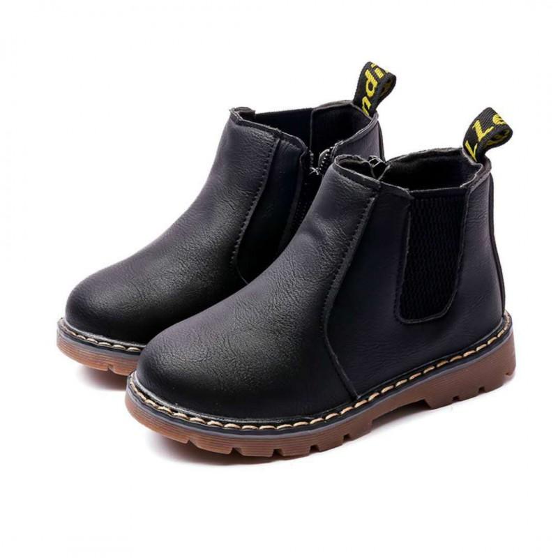 Kids Winter Warm Fleece-Lined Side-Zip Snow Boots Rubber Sole Non-Slip Short Martin Boys Girls Toddlers