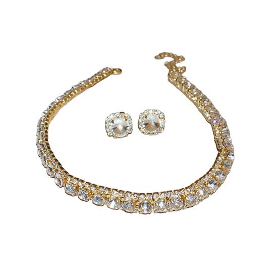 1 комплект ожерелье серьги комплект винтажный кубический цирконий регулируемая длина контрастный цвет невесты ювелирные изделия выпускной вечер свадьба серьги гвоздики