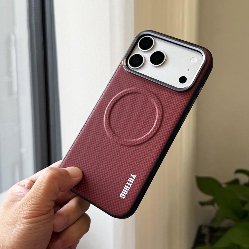 Business For Magsafe Magnetic Charging Case For iPhone 15 16 17 Pro Max Air 16 Plus Coque Texture Leather Metal Buttons Cover