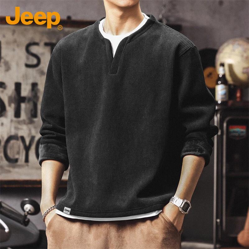 Jeep Мужская футболка-henley с вафельной текстурой, с длинным рукавом