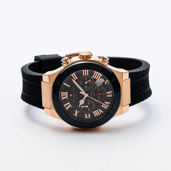 Salvatore Marra Men's Chronograph Rubber Strap Rose Gold/Black SM23106-PGBK Wrist Watch