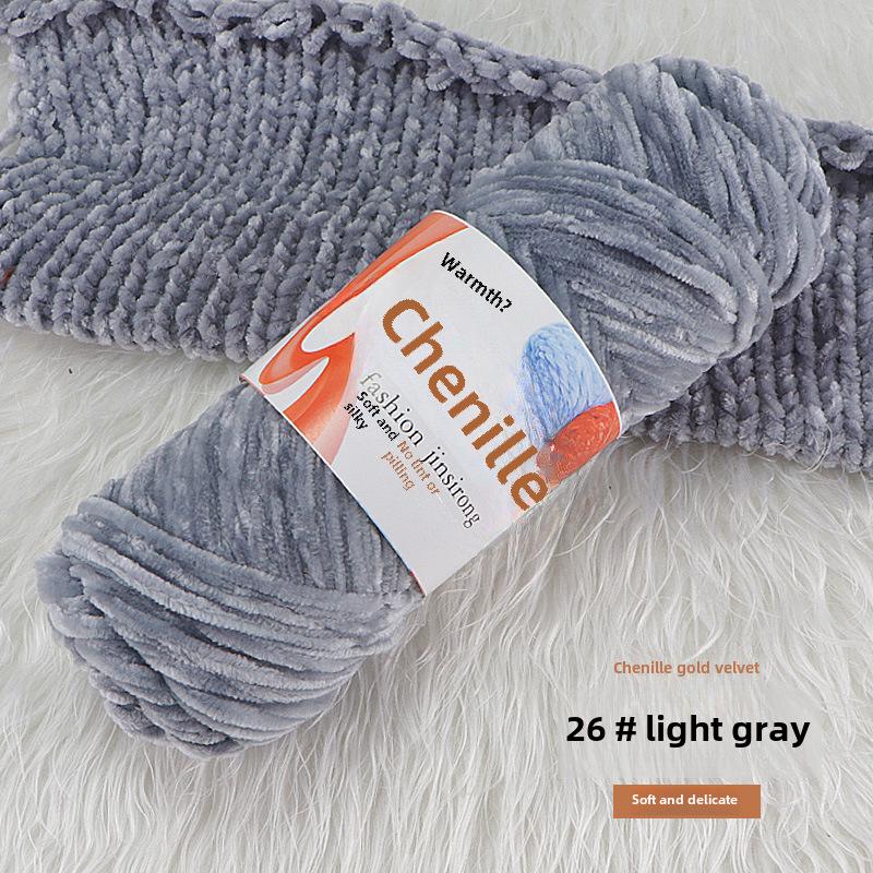 Вязаный шарф, шапка, тапочки крючком из золотистого бархата с шениллом, набор для самостоятельного вязания из кукольной шерсти