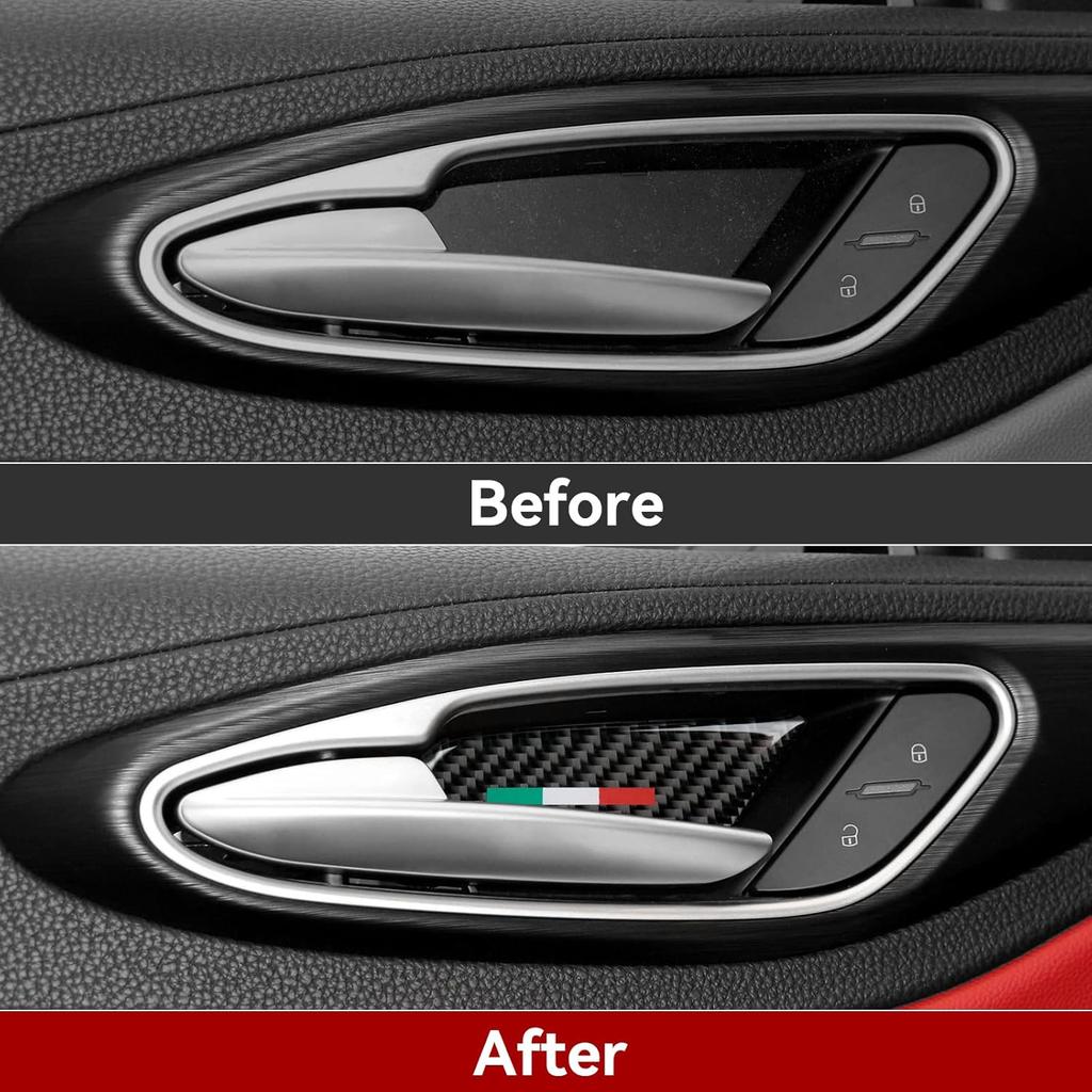 4PCS Car Inner Door Bowl Cover Trim Carbon Fiber Sticker Decal fits for Alfa Romeo Giulia Stelvio Tonale 2016 2017 2018 2024 2025 2026 Interior