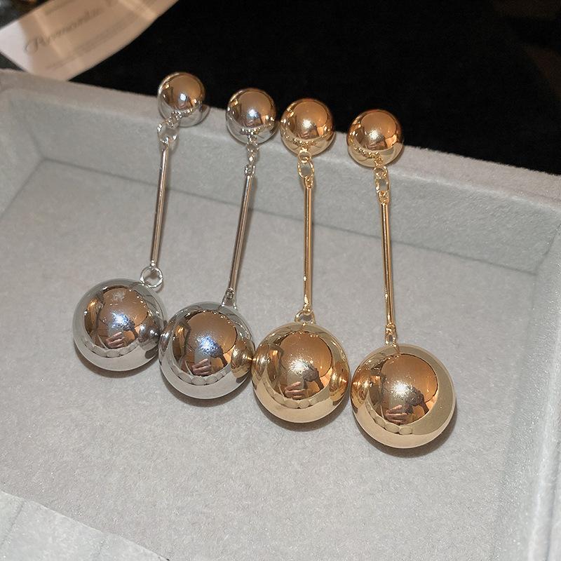 High Grade Metal Ball Long Silver Needle Earrings