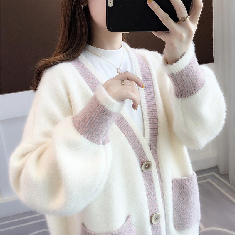 2024 Women's Mink Fleece Knit Cardigan - Loose Fit Sweater for Early Autumn